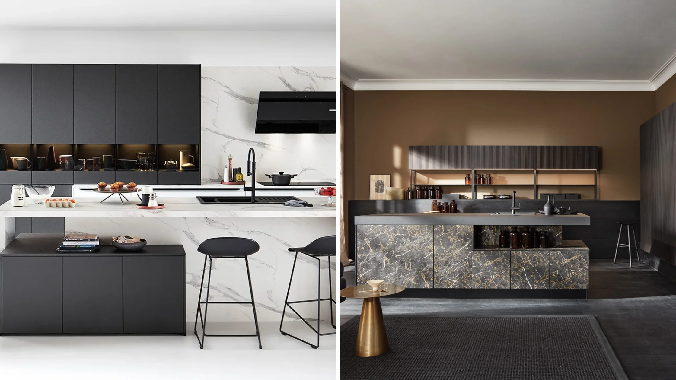 Zwarte keukens met marmerlook Zwarte keukens met marmerlook