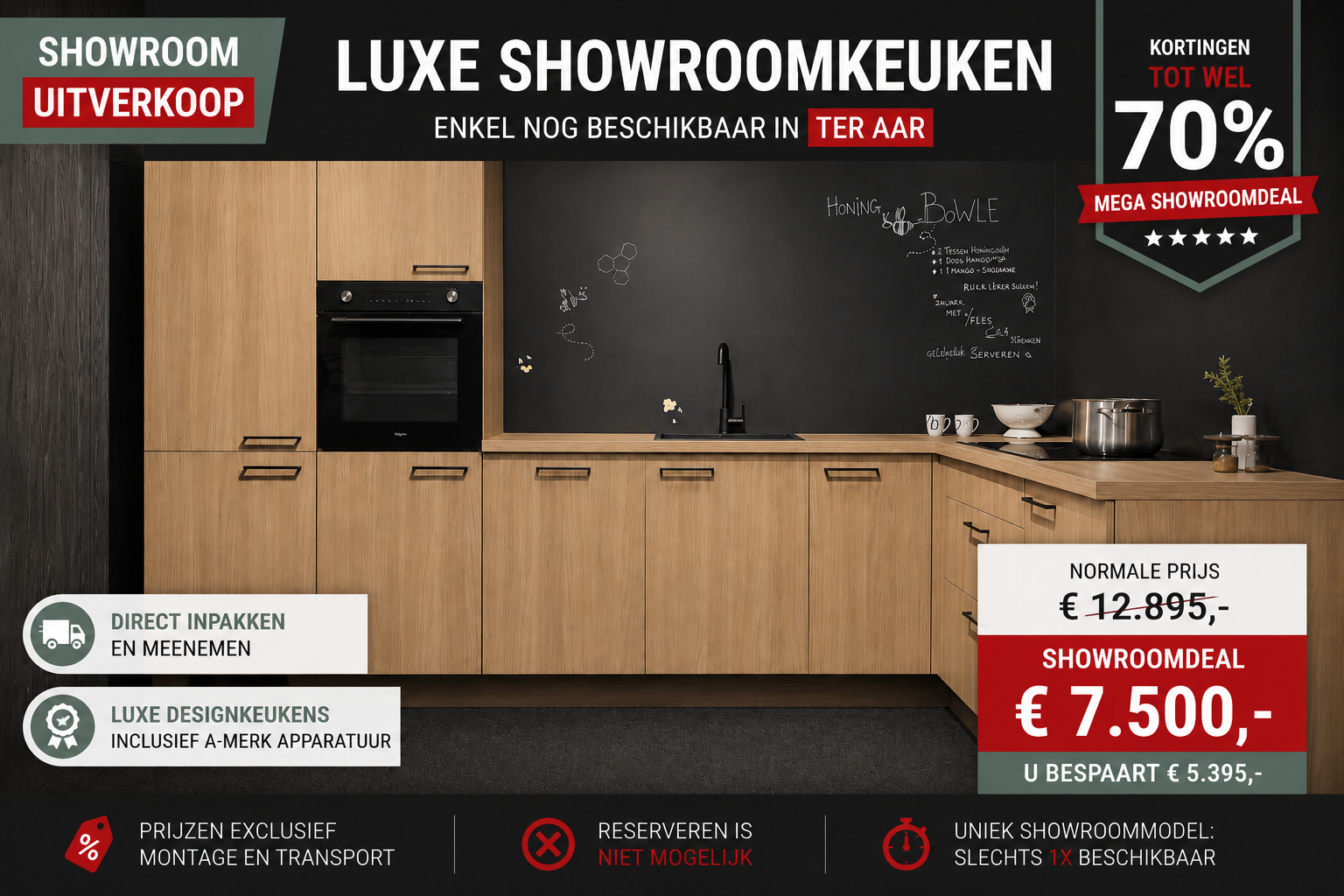 Wilde eik houtlook showroom hoekkeuken in Ter Aar
