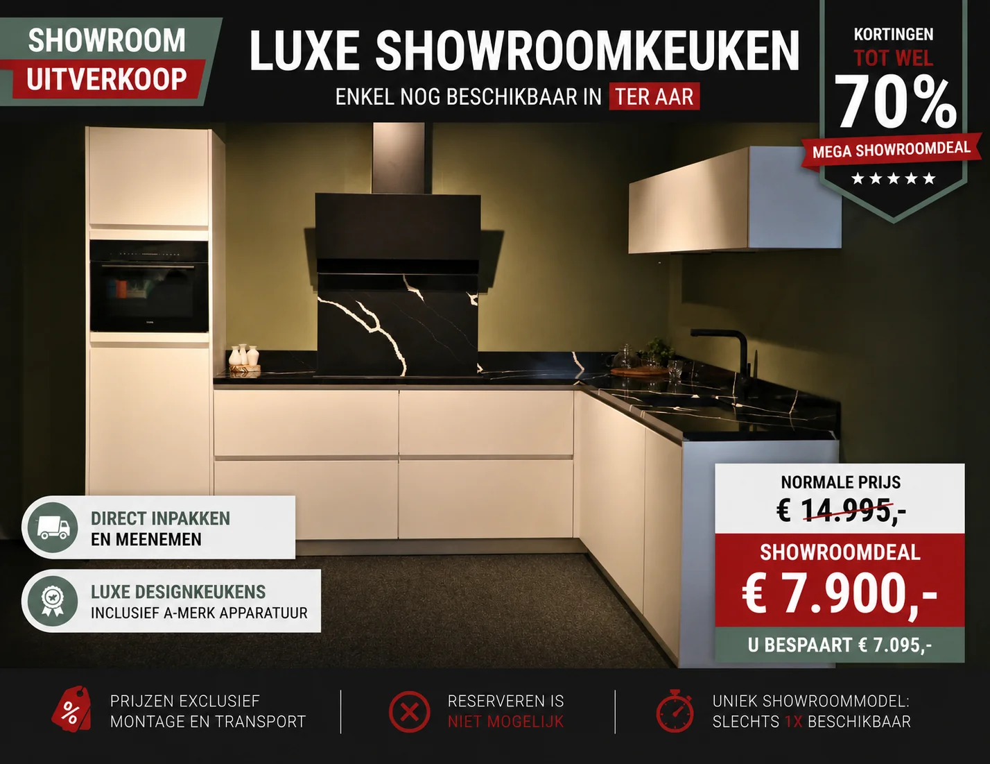 Nobilia mat witte showroom hoekkeuken met composiet werkblad in de showroom van Keukenwarenhuis.nl in Ter Aar