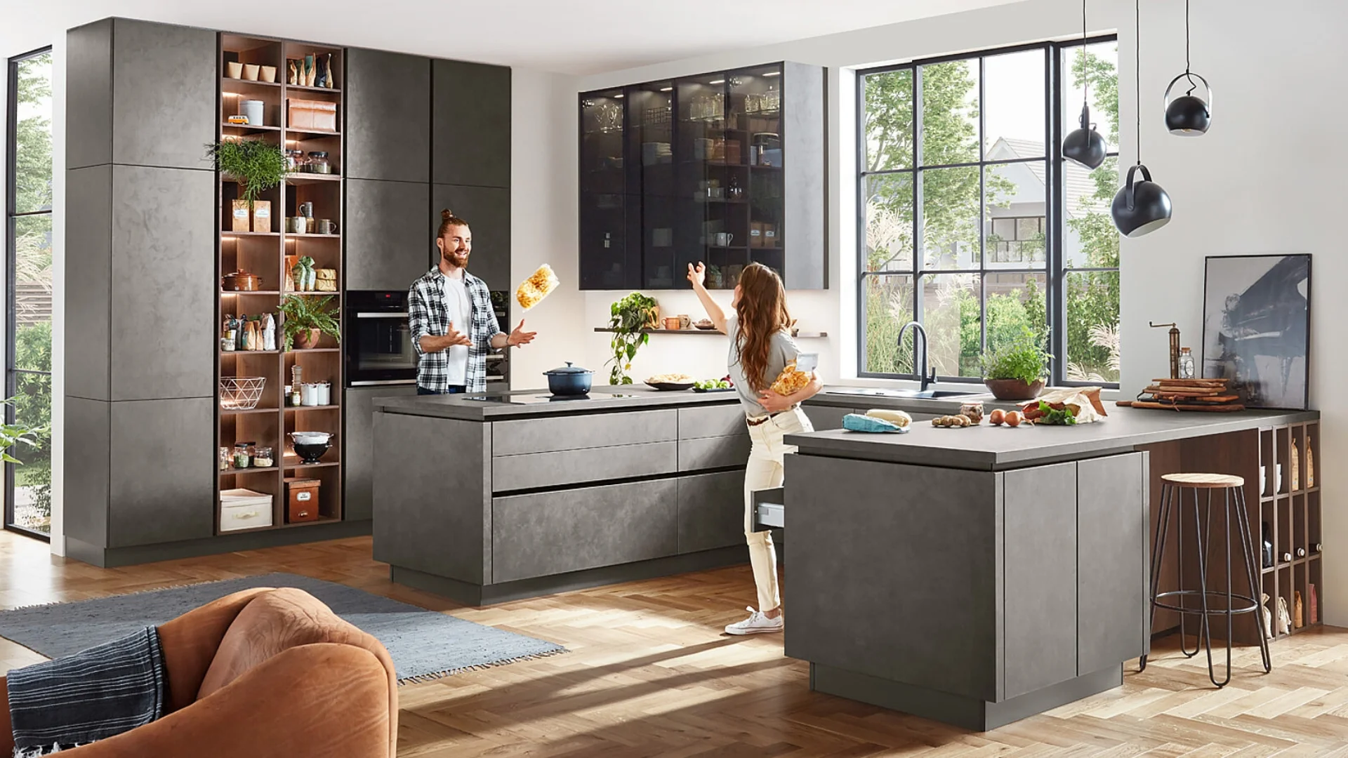 Betonlook schiereiland keuken