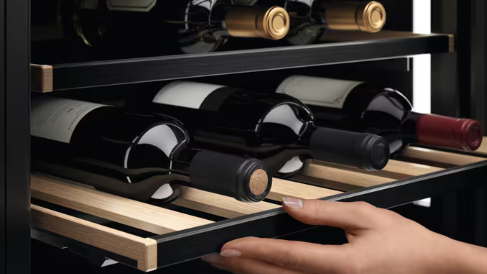 Flessen wijn in een wijnklimaatkast