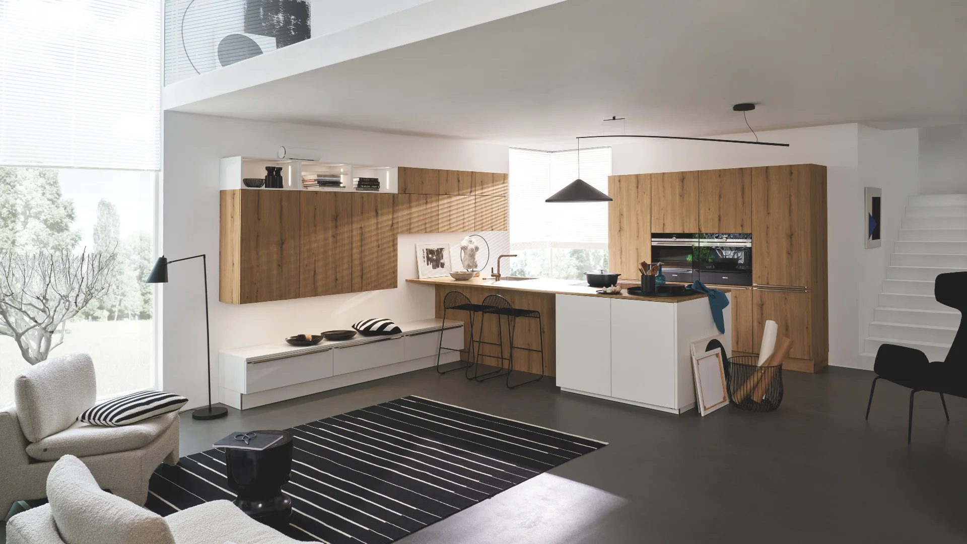 Scandinavische keuken wit met hout