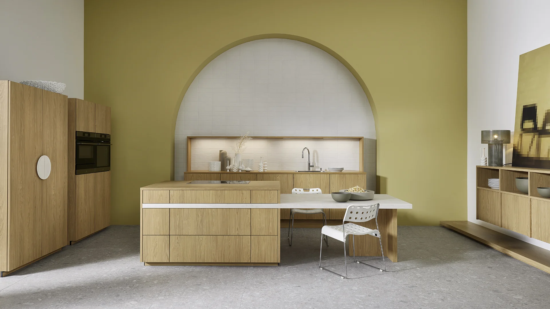 Houten Japandi eilandkeuken