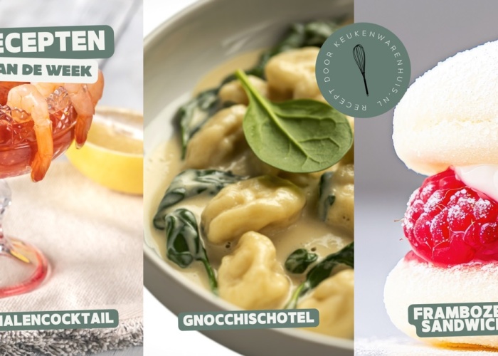 Garnalen cocktail, gnocchischotel en lemoncurd frambozensandwich