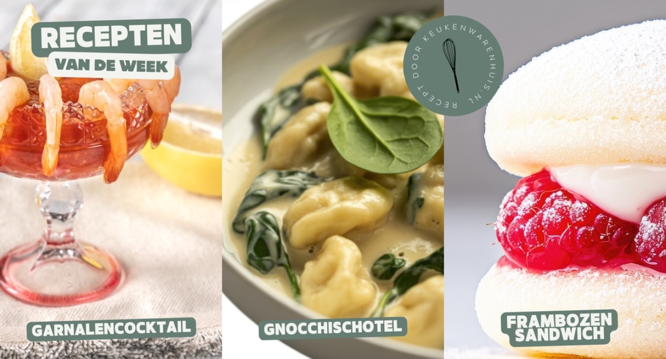 Garnalen cocktail, gnocchischotel en lemoncurd frambozensandwich