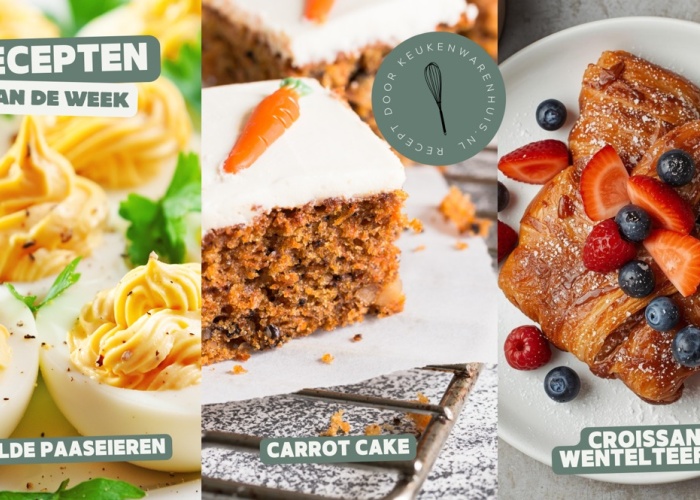 Kuiken gevulde eieren, carrot cake en croissant wentelteefjes