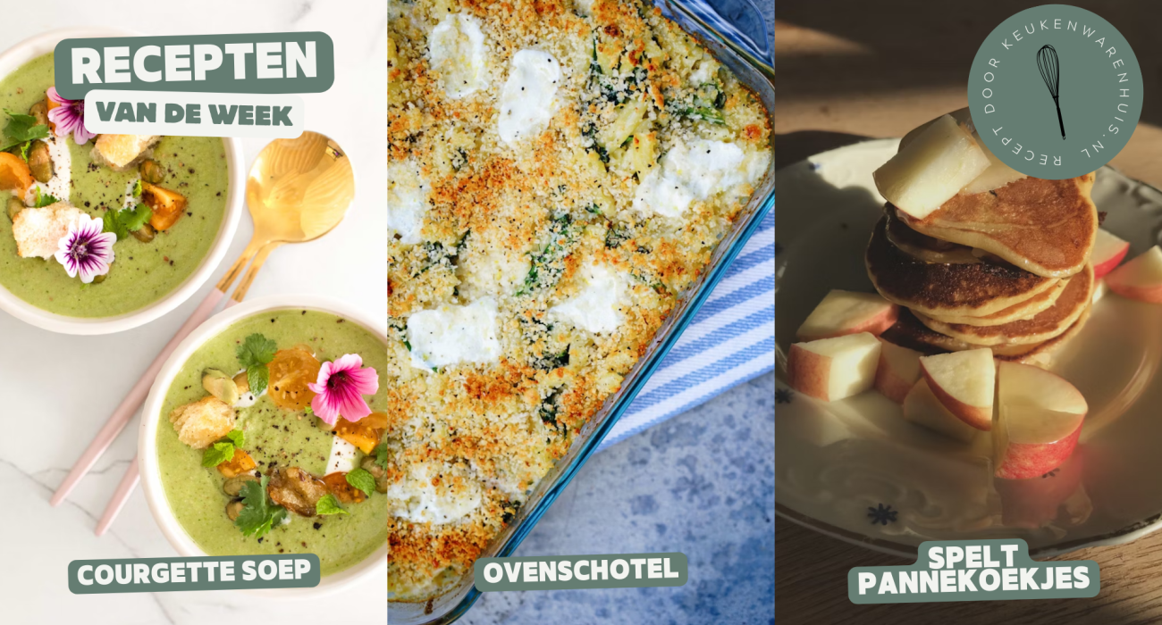 Courgette soep, Ovenschotel en Speltpannenkoekjes met appel