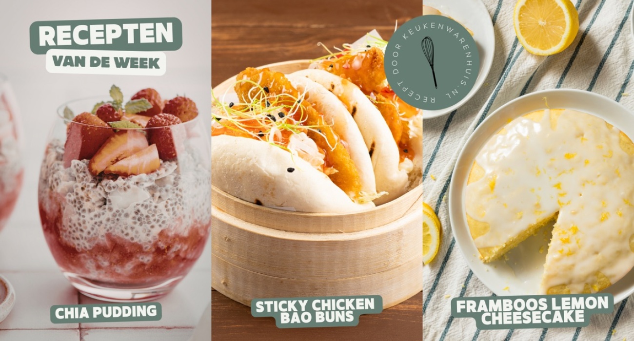 Chia pudding, sticky chicken bao buns en framboos lemon cheesecake
