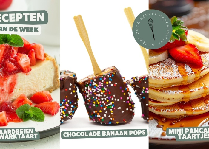 Aardbeien kwarktaart, chocolade banaan pops en mini pannenkoeken taartjes