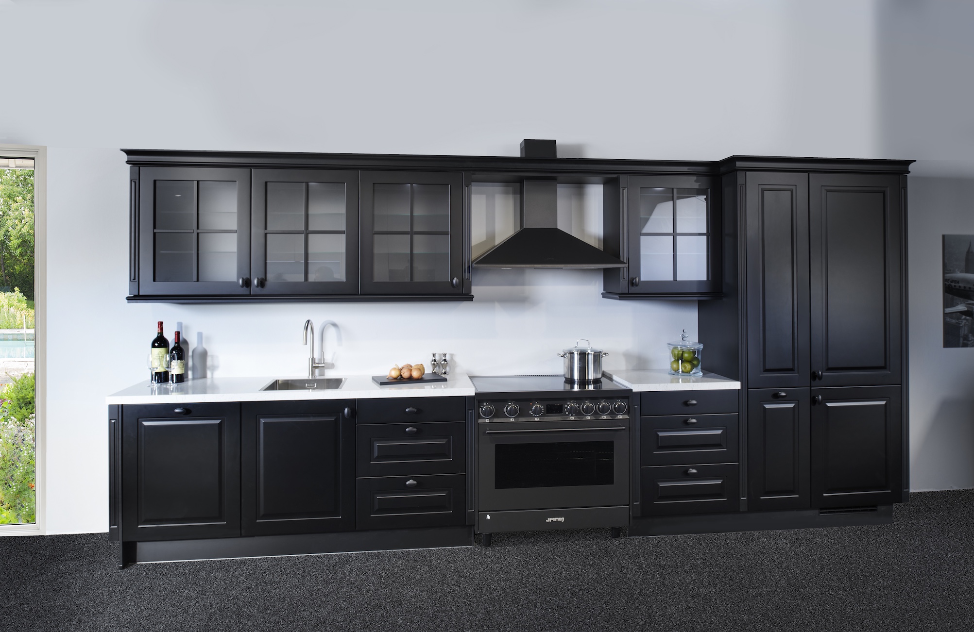 Landelijke rechte keuken zwart