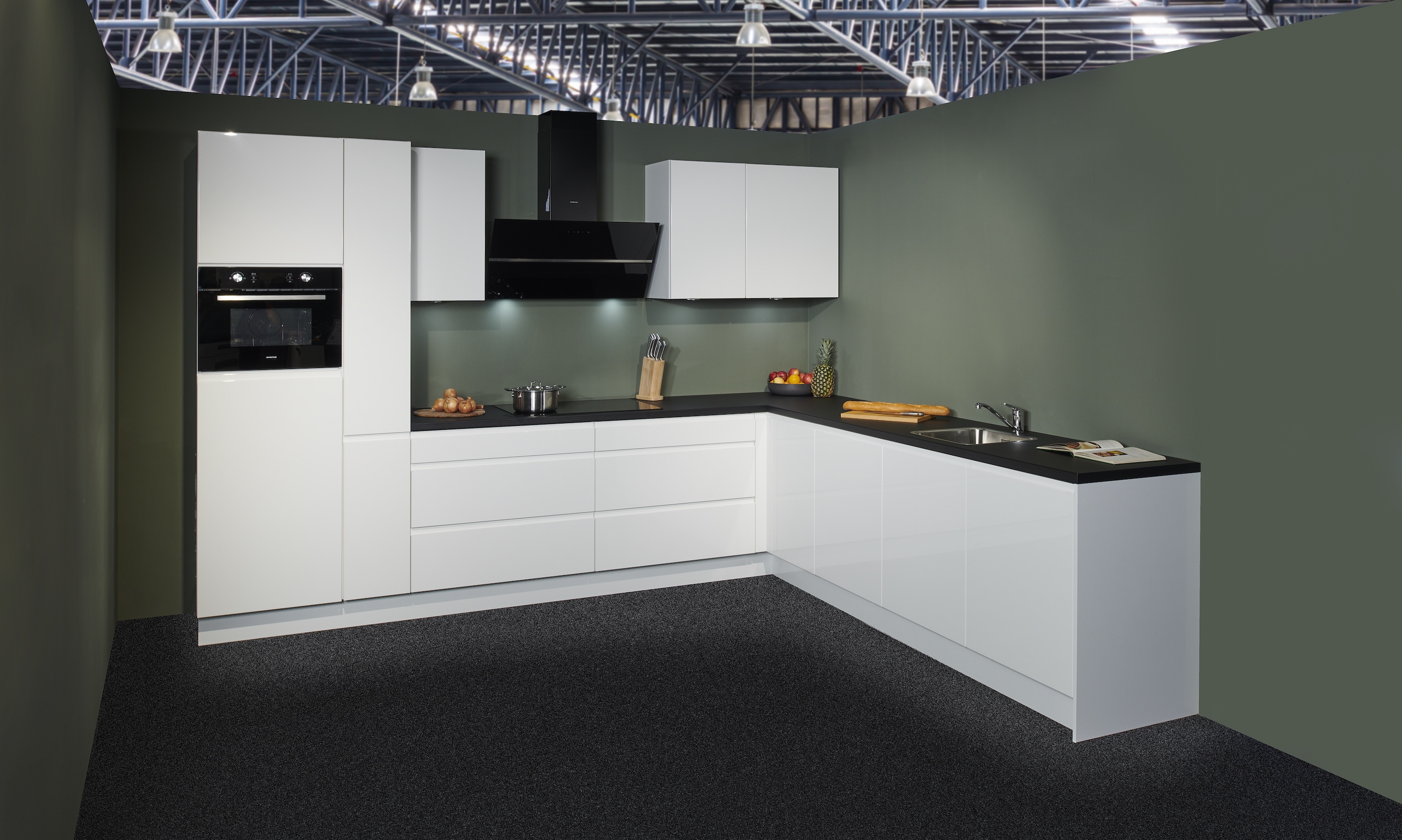 Witte hoekkeuken hoogglans